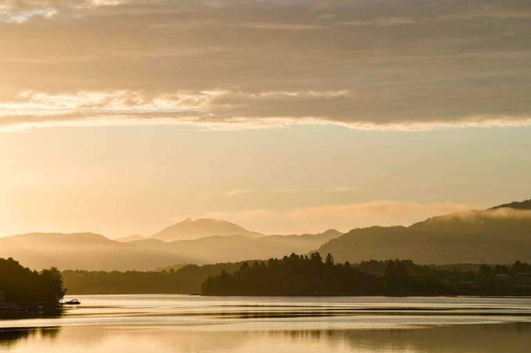Original Landscape Photography by Kris Paske | Minimalism Art on Paper | Sunset over the fjord. Norway