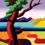 Landscape with a red tree by Juan de la Rica