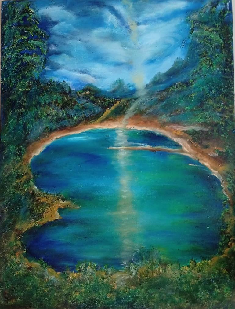 Original Landscape Painting by Aurelia Givalanti | Impressionism Art on Canvas | The Silent Emerald Lake
