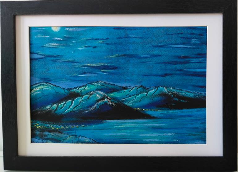 Original Beach Drawing by Olha Ubasnikova | Contemporary Art on Paper | The Silence of Night Como: A Visual Sanctuary for the Mind