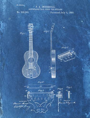ADJUSTABLE TAIL PIECE FOR GUITARS Patent Year 1893 thumb