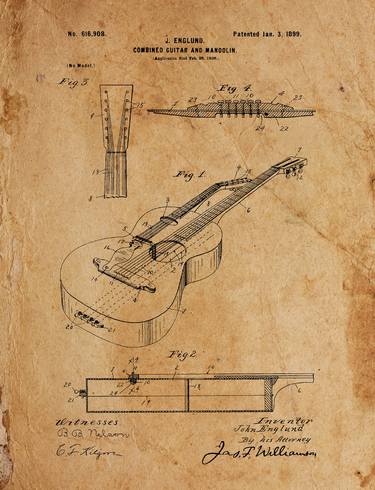 COMBINED GUITAR AND MANDOLIN Patent Year 1899 thumb