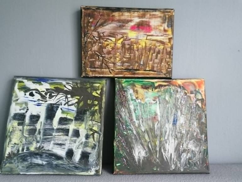 Original Abstract Painting by Grazyna Malkowska-zaczkowska | Abstract Expressionism Art on Canvas | Tryptyk - Barwy wojny / The Colors of War Triptych