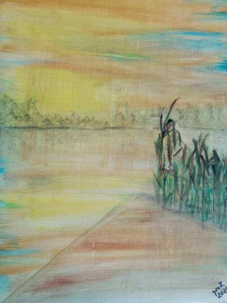 Original Botanic Painting by Grazyna Malkowska-zaczkowska | Vintage Art on Canvas | "By the Lake (Memory of Summer)"