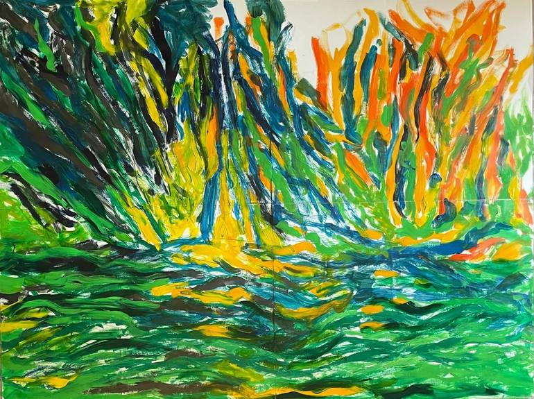 Original Landscape Painting by Kasimir De Dalmau Oriol | Expressionism Art on Paper | The night sinks into the sea, for Vincent Van Gogh