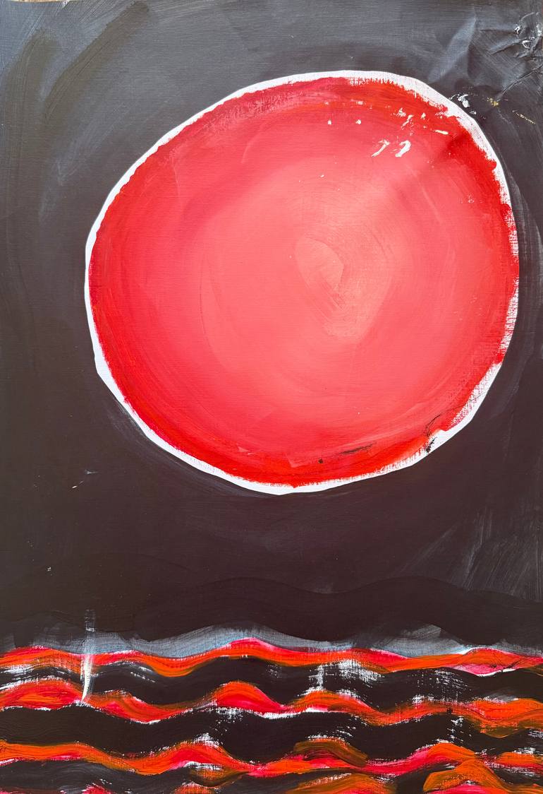 Original Landscape Painting by Kasimir De Dalmau Oriol | Expressionism Art on Paper | "Eclipse / The sunny night"