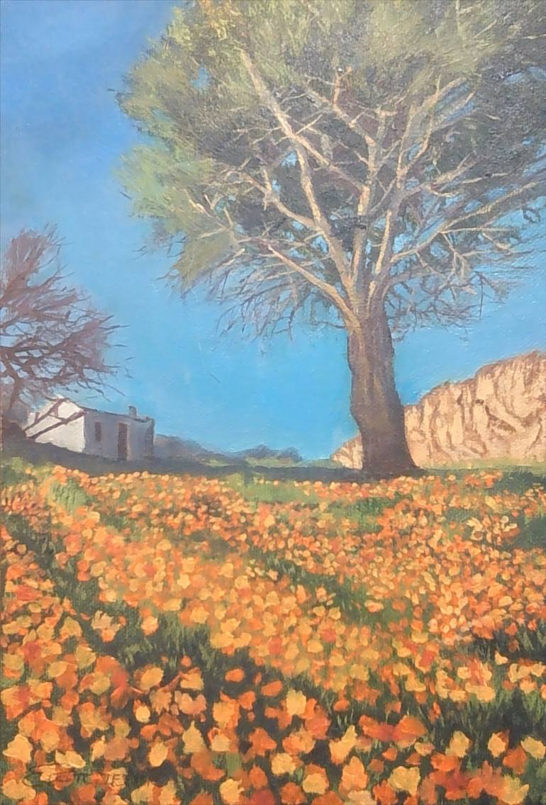 Original Landscape Painting by Erica Potgieter | Expressionism Art on Mdf | "Guardian of the Wildflowers" Painting (Done by Erica)