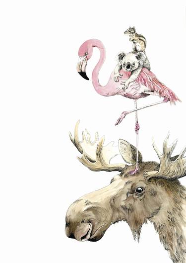 Original Surrealism Animal Paintings by DMC illustrations