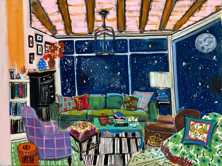 Original Home Painting by Shann Spishak | Contemporary Art on Canvas | The Night, The Stars, and Home