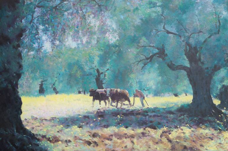 Original Landscape Painting by Nahum Iliyashimov | Realism Art on Canvas | The Old Farmer