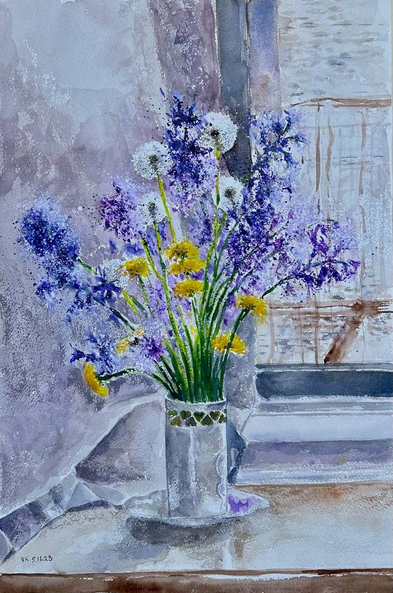 flowers in a white vase Painting by V Kezerashvili | Saatchi Art