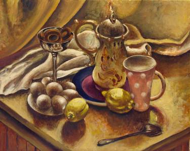 Still life with eggs and lemons thumb
