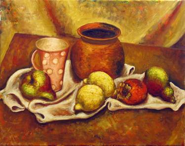 Still life with persimmon pears and lemons thumb