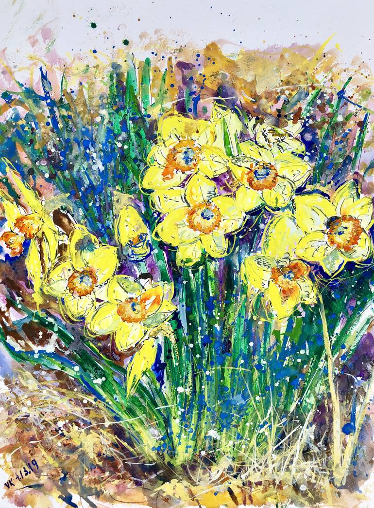 Daffodils Painting by Vladimir Kezerashvili | Saatchi Art
