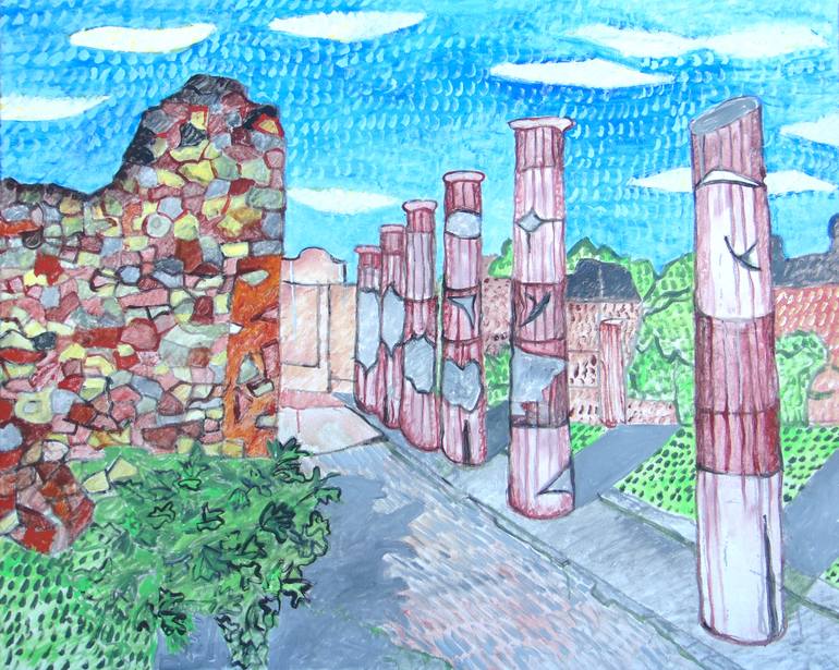 Original Architecture Painting by Une Oak Lee-johnson | Painterly Abstraction Art on Canvas | Ruins and Fractals