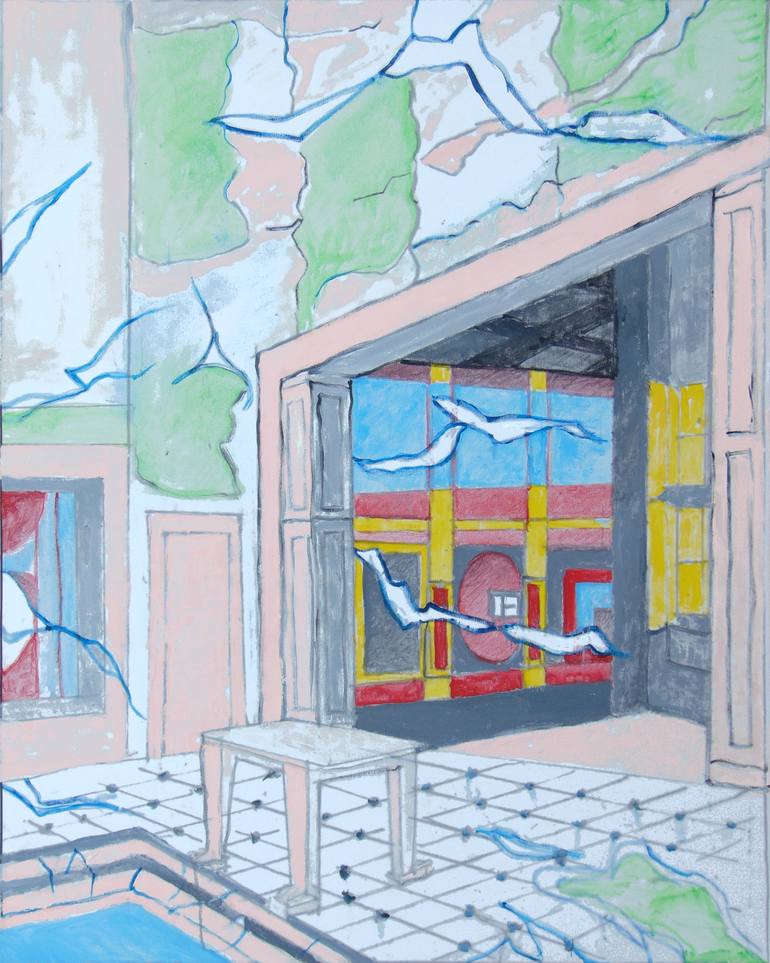 Original Architecture Painting by Une Oak Lee-johnson | Abstract Art on Canvas | Ruins And Fractal Elements