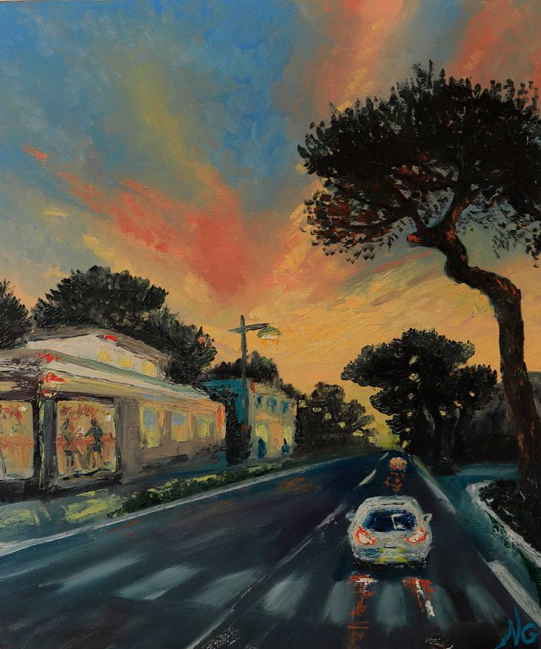 Original Sunset Painting by Natalia Golosova | Contemporary Art on Canvas | The blu Hour of Returning