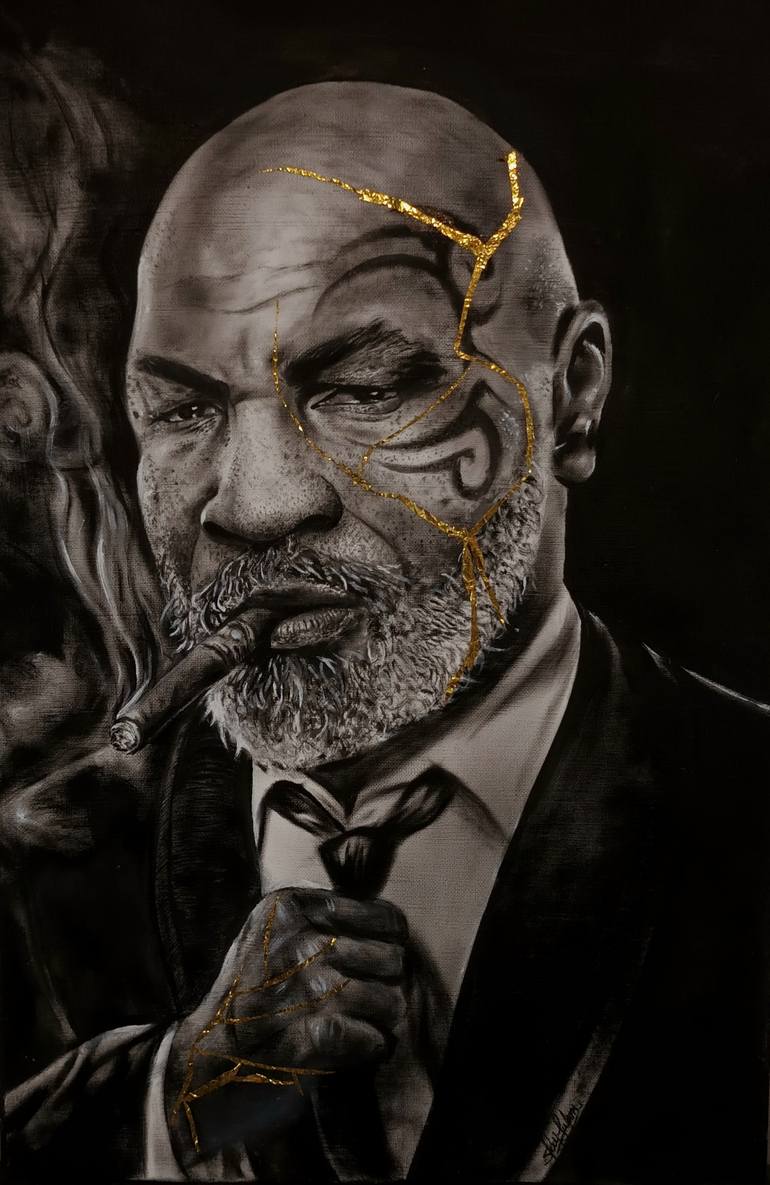 Original Famous Painting by Dayli Zuferri  Black  White Art on Canvas  Iron Tyson