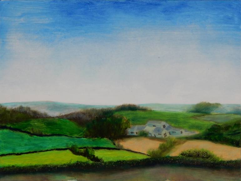 Original Landscape Painting by Damian Sinnott | Realism Art on Plywood | Cornish Valley Farm after the Storm