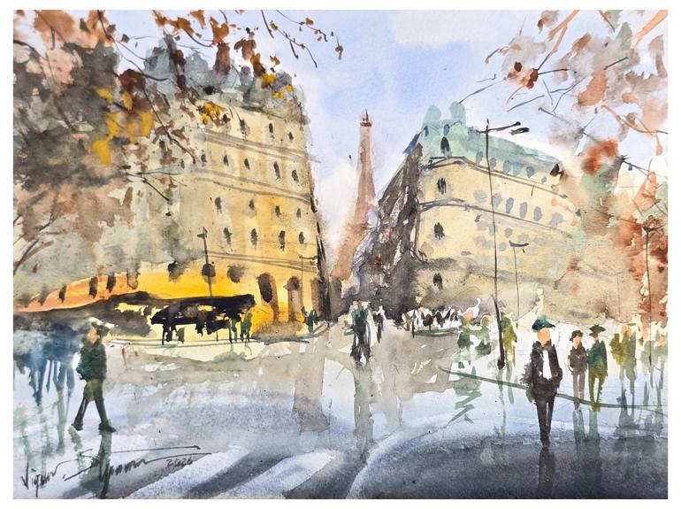 Original Cities Painting by Diego Sinani Stepanian  Impressionism Art on Paper  Paris Street