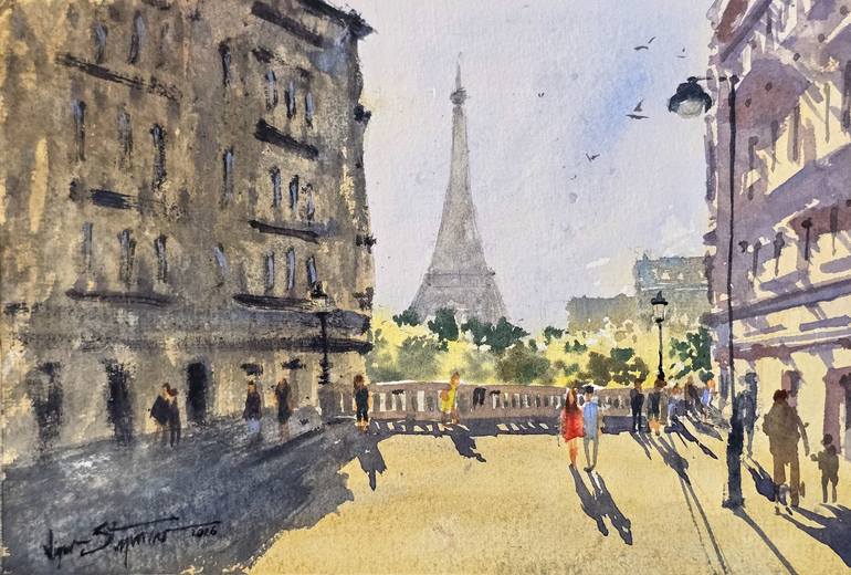 Original Cities Painting by Diego Sinani Stepanian  Impressionism Art on Paper  Paris ii