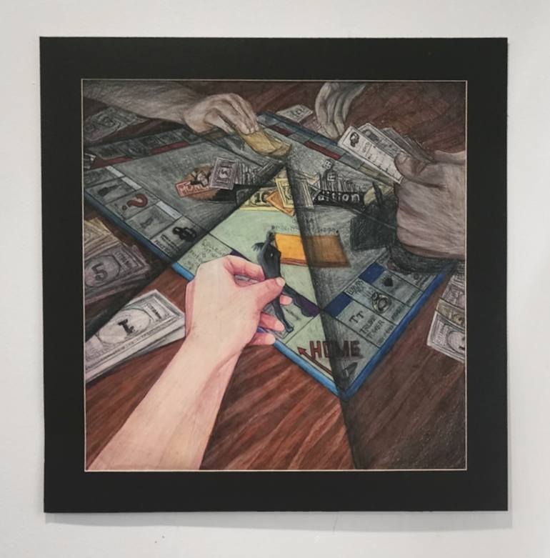 Original Still Life Drawing by Aron Terranova | Surrealism Art on Paper | No More Family Game Nights