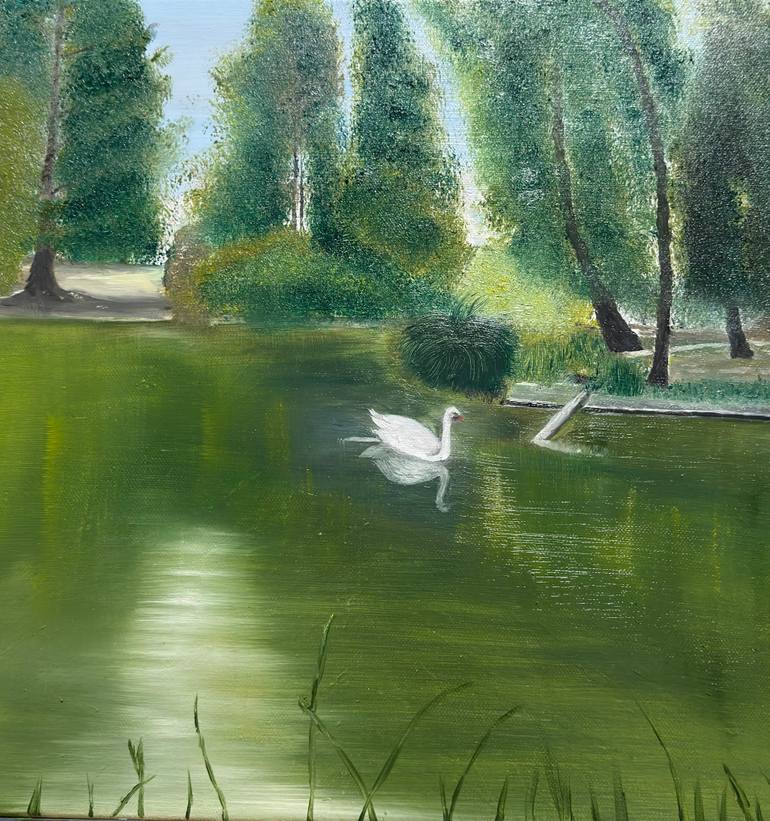 Original Landscape Painting by Ornella Wilson | Art Deco Art on Canvas | Serenity on the lake