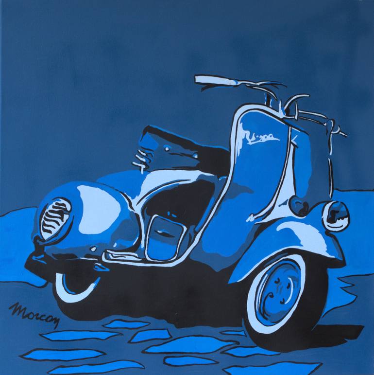 Original Transportation Painting by Laura Marcon  Pop Art Art on Canvas  BLUE VESPA POP