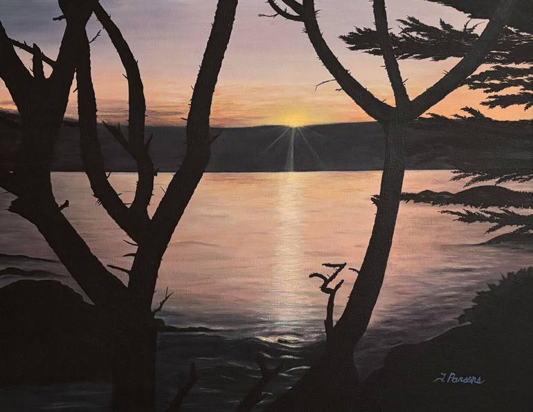 Original Landscape Painting by Theresa Parsons | Realism Art on Canvas | Sunset on Monterey Bay