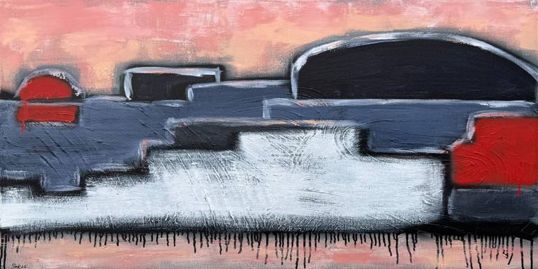 Original Cities Painting by Natalia Sharakova | Abstract Art on Canvas | Sunset and the City