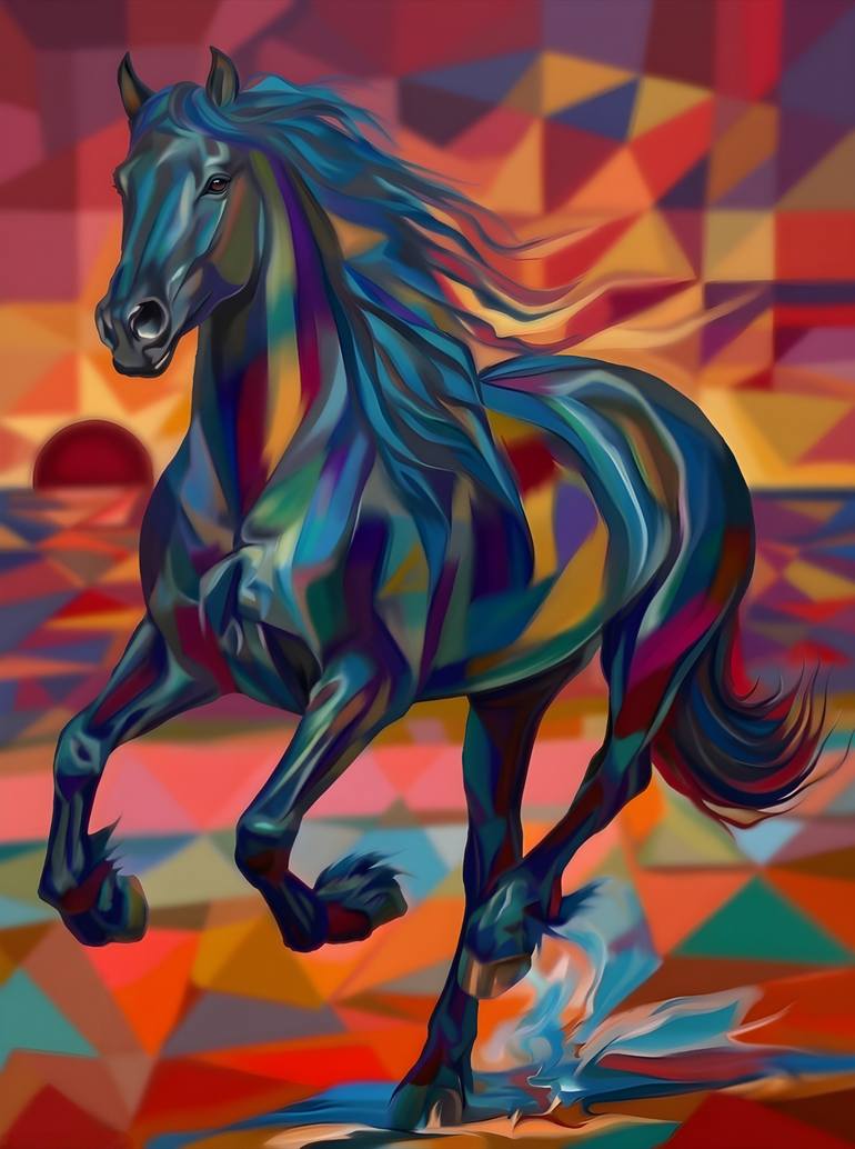 Original Abstract Digital by Khaled Abdelrahman | Abstract Art on Canvas | Wildness of the sunset*R2
