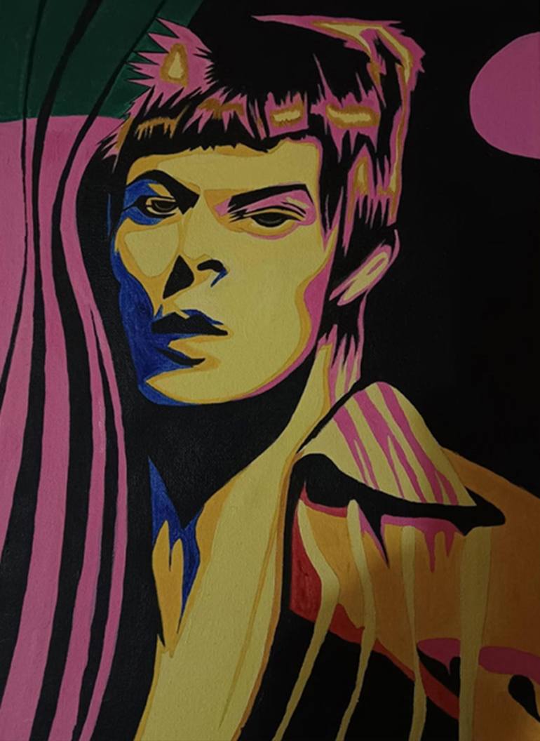 Original Other Painting by Nark Aymerich  Abstract Expressionism Art on Canvas  Bowie Pop Art I
