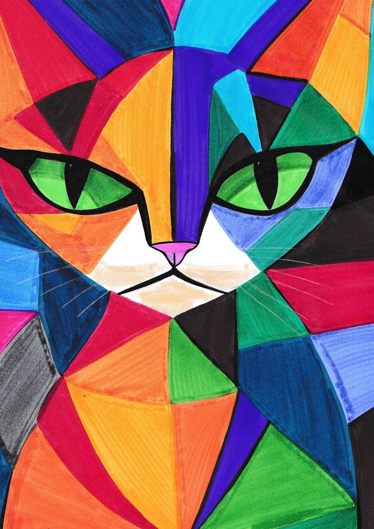 Original Animal Drawing by Nark Aymerich | Abstract Expressionism Art on Paper | The Children Of Color II
