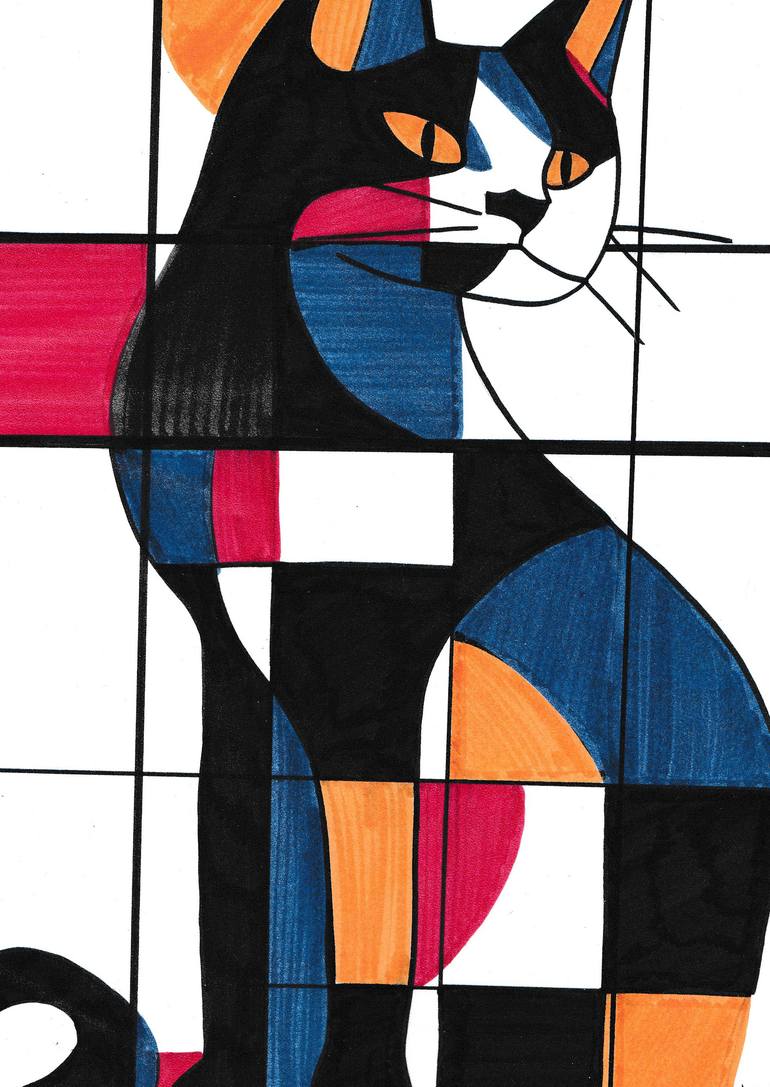Original Animal Drawing by Nark Aymerich | Abstract Expressionism Art on Paper | The Guardian Of Striped