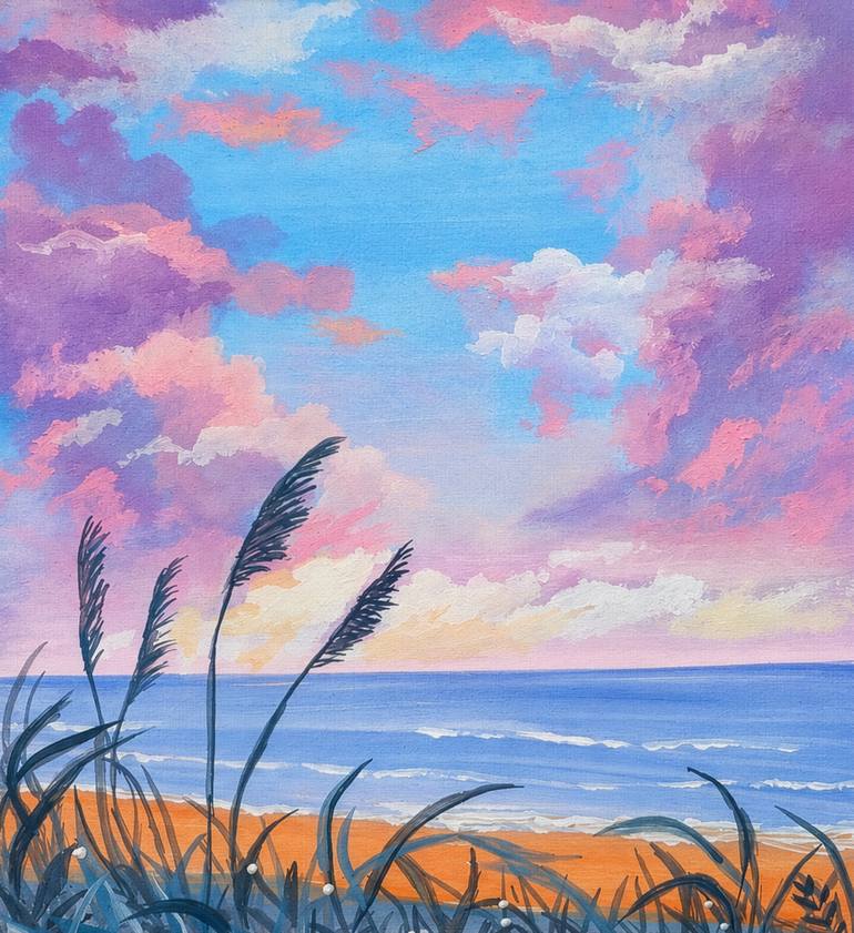 Original Ocean Painting by Sumaia Meem | Impressionism Art on Canvas | Between Sky and Sea