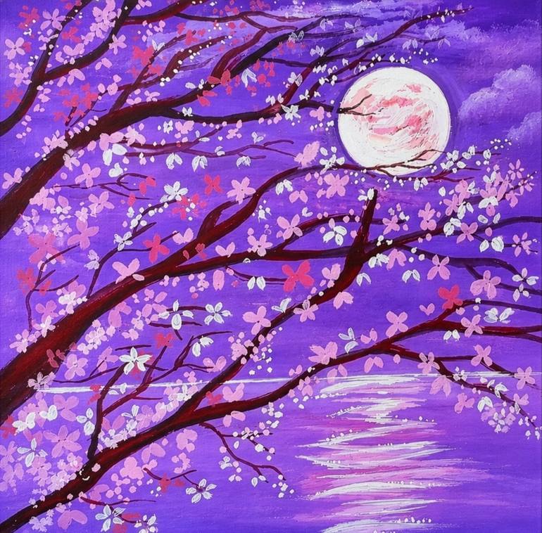 Original Nature Painting by Sumaia Meem | Impressionism Art on Canvas | A Little Dream Under the Moon