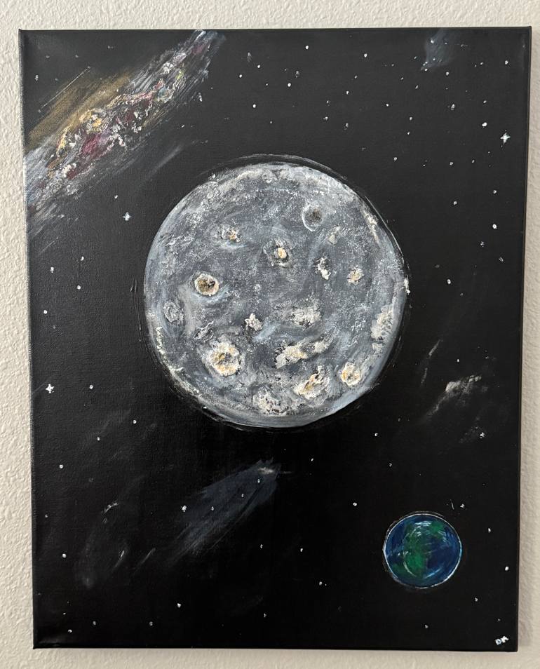 Original Outer Space Mixed Media by Dennis Marsico | Abstract Art on Acrylic | Earth to the Moon
