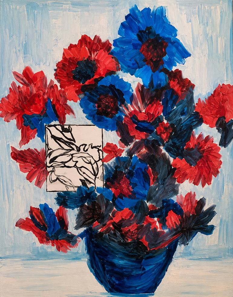 Original Floral Painting by Sundas Baloch | Vintage Art on Paper | The Blue Vase