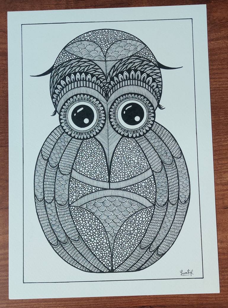 Original Abstract Drawing by Swati Prajapat | Abstract Art on Paper | Original Pen Art: EYES OF THE NIGHT (A4 Size)