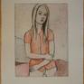 A young girl sitting a nest of pillows. Drypoint  printed by me and each print is hand coloured so no one is exactly the same. The print in the photo is the one you get.I will update a new photo after a sale.The size of the image is 25 x 35 cm the paper is 53 x 38 cm.
