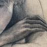A young man thinking. Drawn with charcoal and pastels on linen canvas, stretched on a wooden frame.