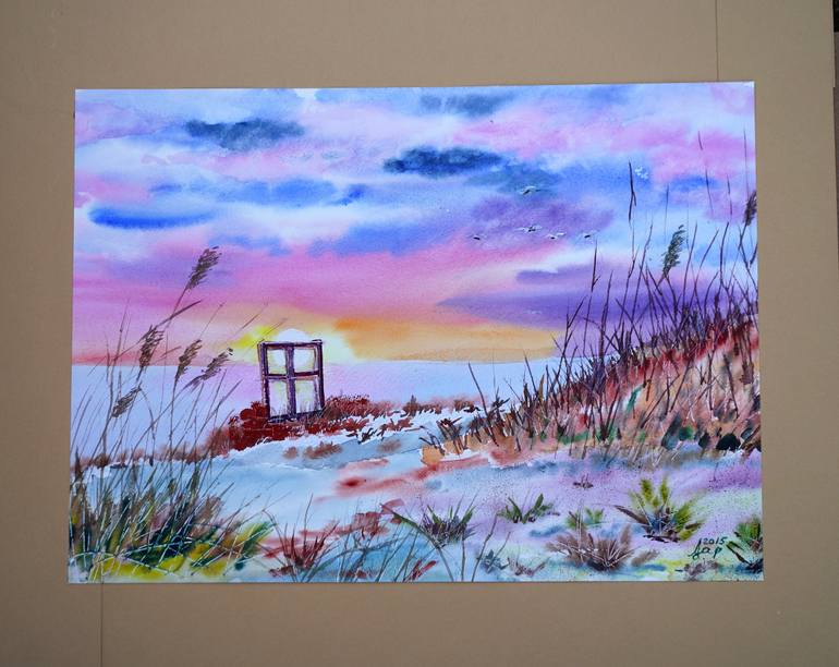 Original Landscape Painting by Larisa Ormanji | Realism Art on Aluminum | Window into the Sunset