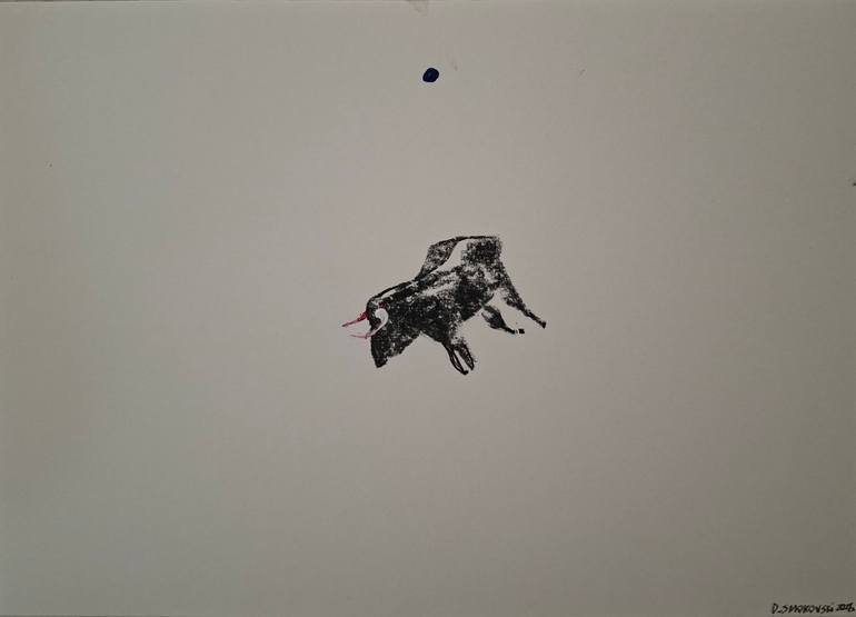 Original People Mixed Media by Dejan Smokovski | Abstract Art on Acrylic | A bull floating in the night