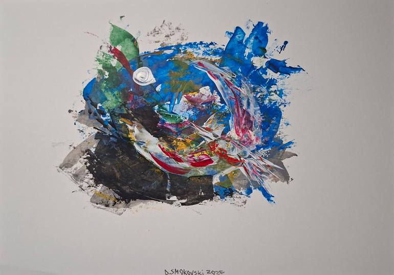 Original Animal Painting by Dejan Smokovski | Expressionism Art on Paper | To the moon