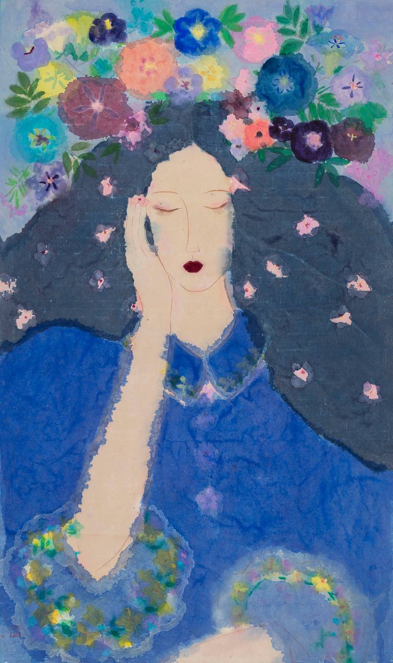 Original Women Painting by Xiujuan Qin | Art Deco Art on Paper | I don't care