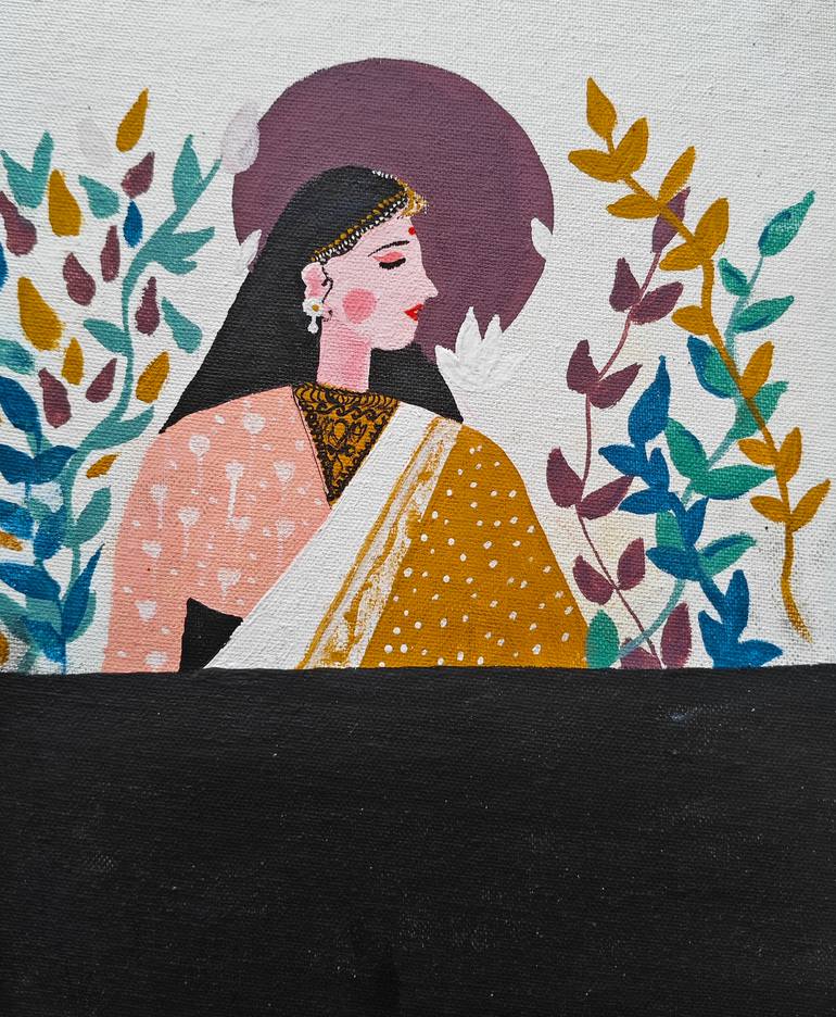 Original People Painting by Satya Sravani Konda | Expressionism Art on Canvas | The Scent of You: Love Bloomed in Autumn