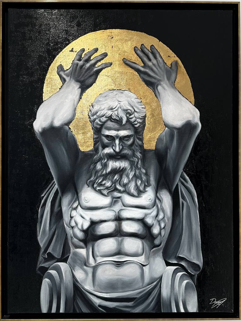 Original Classical Mythology Painting by Anastasiia Danylchenko | Contemporary Art on Canvas | Atlas Bearing the Celestial Vault