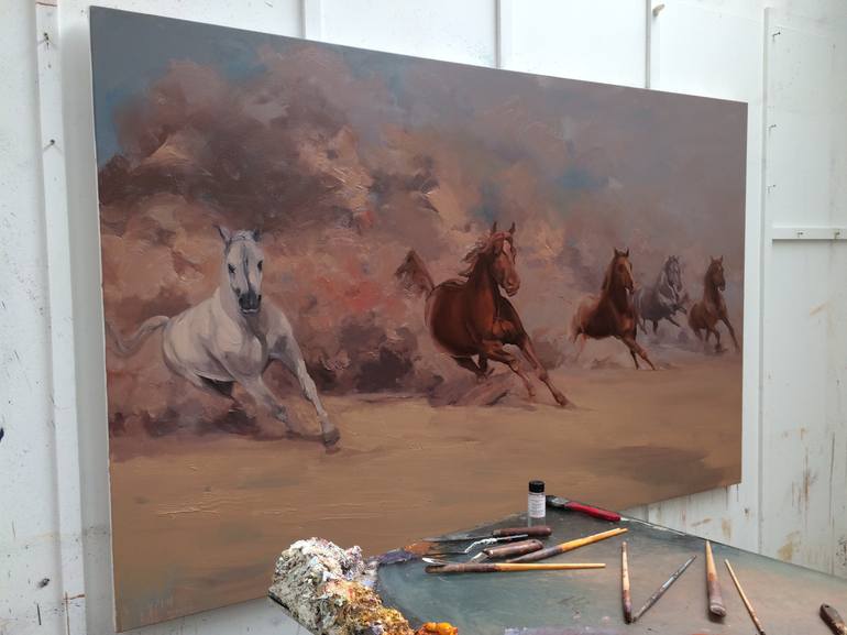 Original Impressionism Horse Painting by Zil Hoque