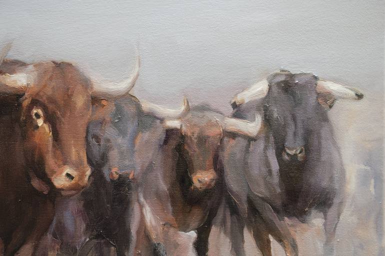 Original Figurative Cows Painting by Zil Hoque