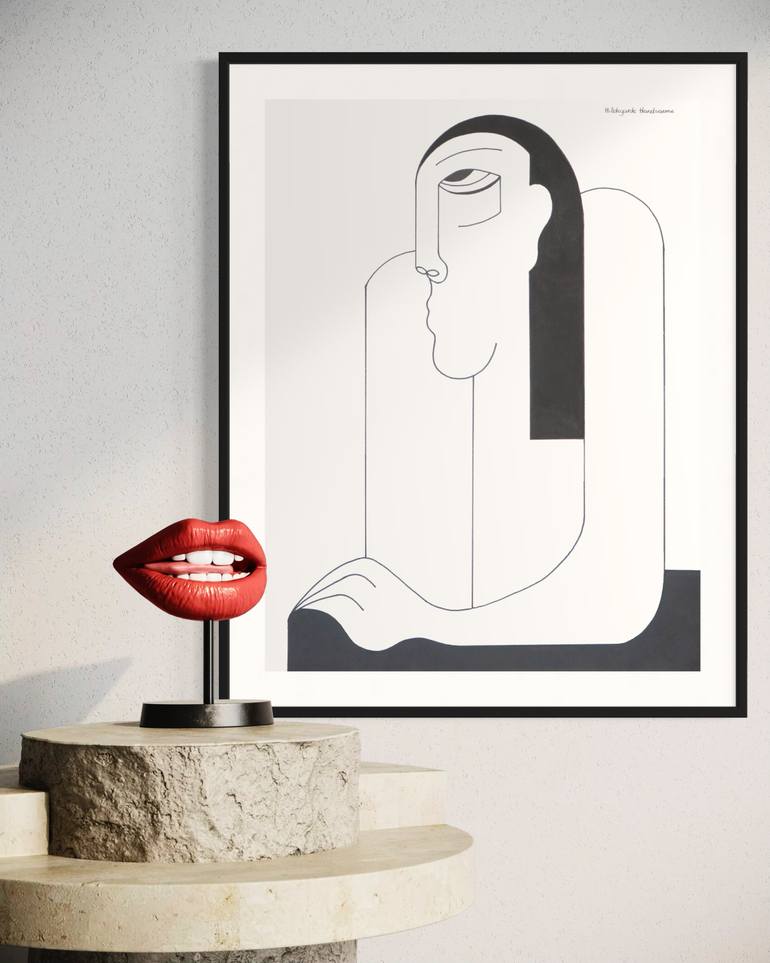 Original Black & White Geometric Drawing by Hildegarde Handsaeme